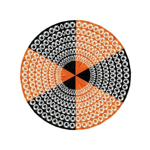 Jumbo 4 Ft Hanging Halloween Display Fan With Black & Orange Spider Pattern Deco - Picture 2 of 5